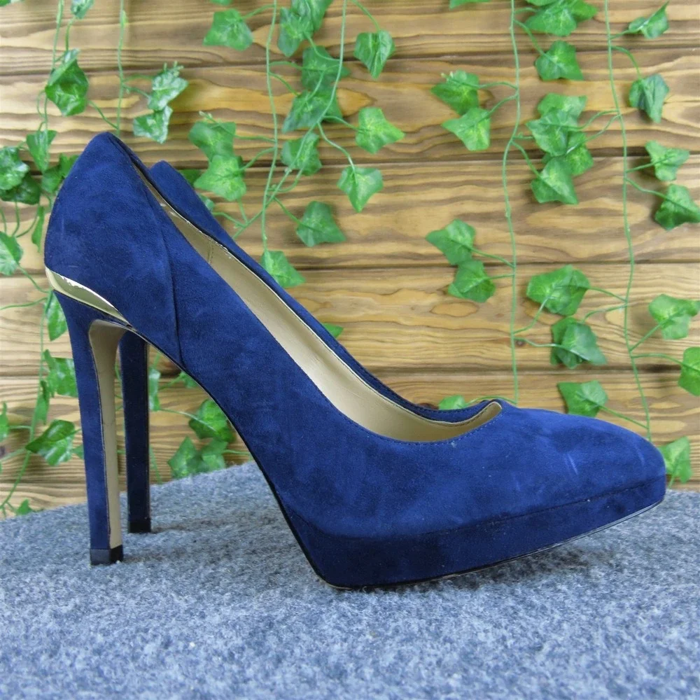 Zara Women  Platform Navy Blue Leather Pump 39‎ Medium Gently Used 2025